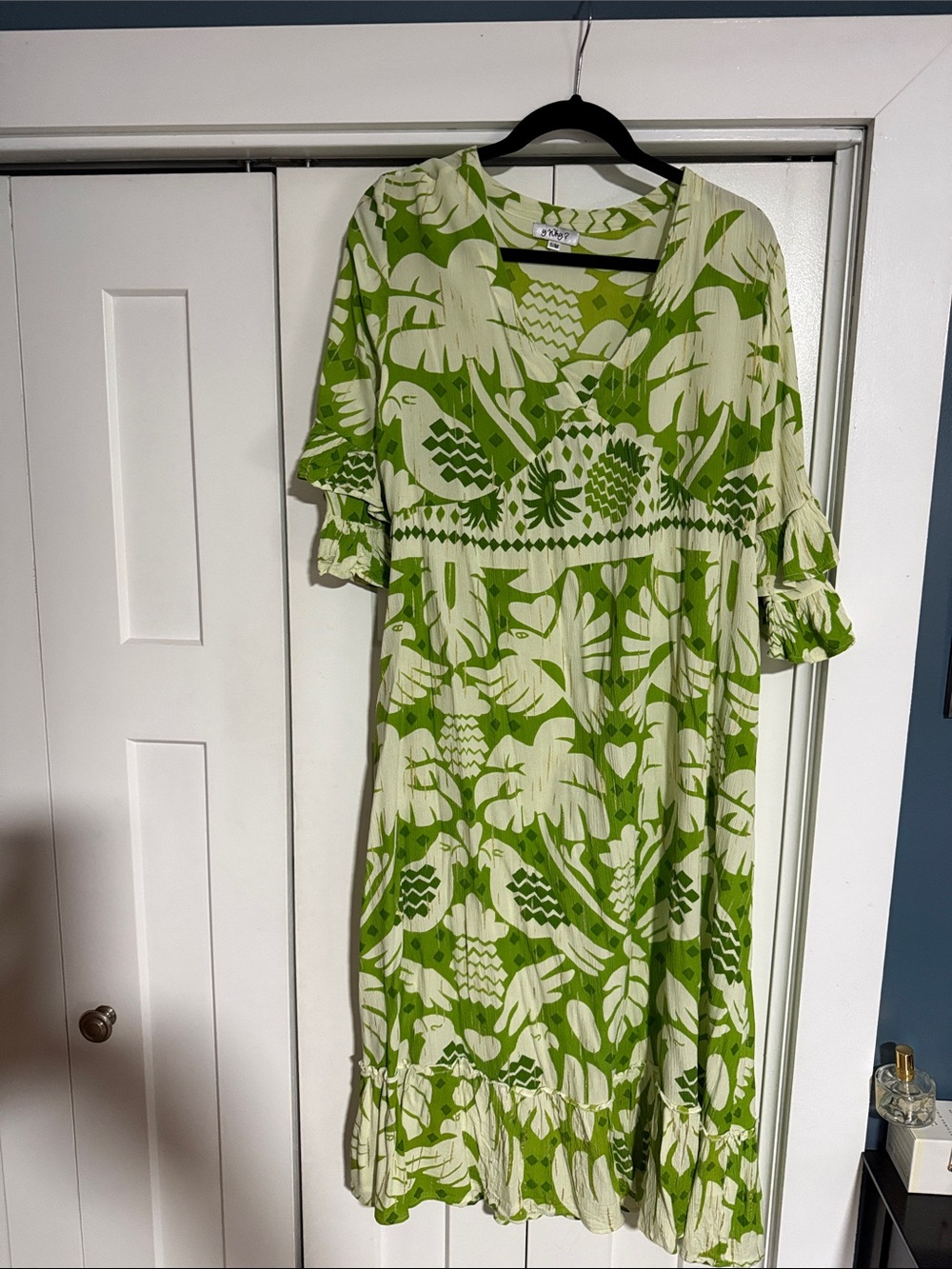 Green and Cream Floral Midi Dress by